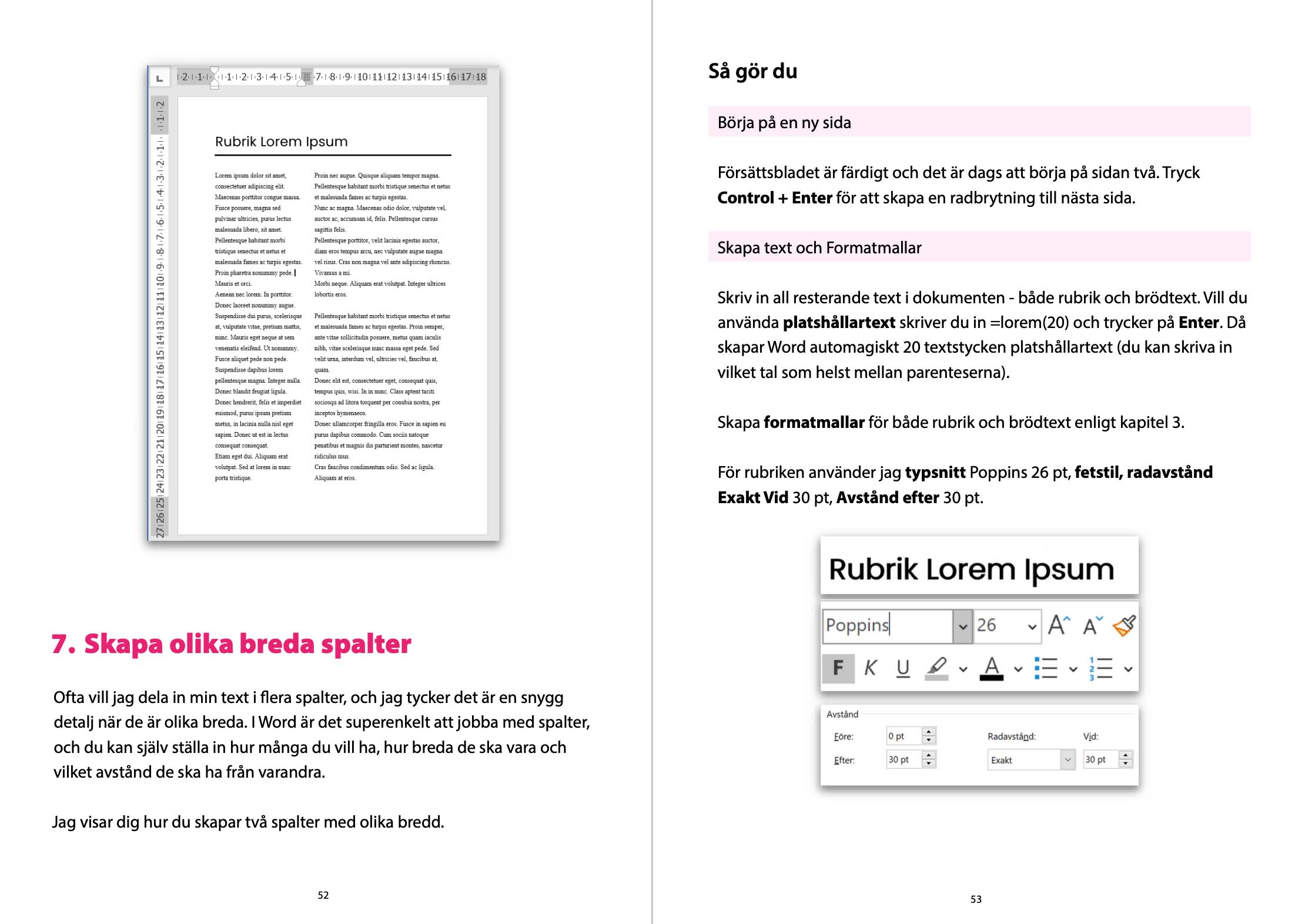 Exempel i boken om Word