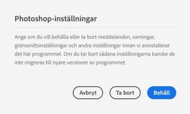Inställningar vid avinstallation av Adobe-program