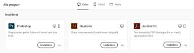 Installera program Creative Cloud