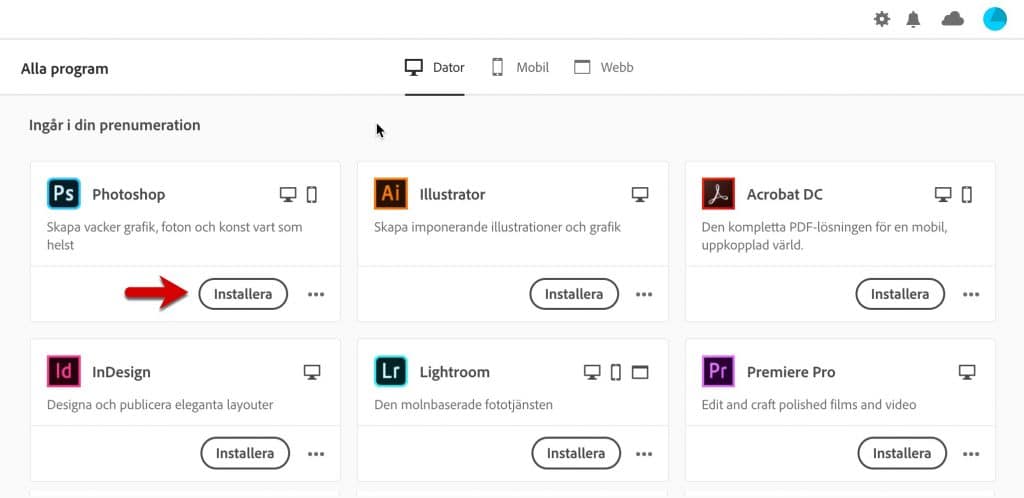 Installera Adobe Program