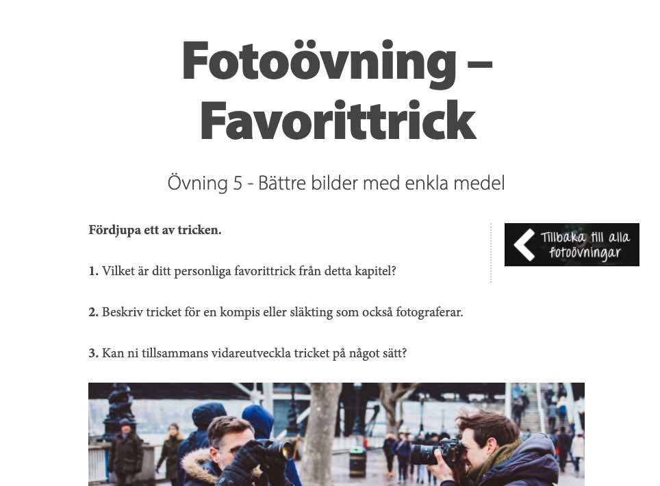 Skärmdump av stödmaterialssida med fotouppgift