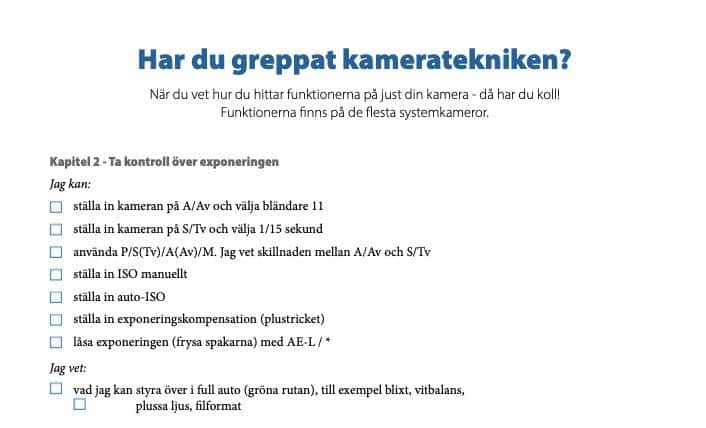 Skärmdump på checklista med jag kan-frågor