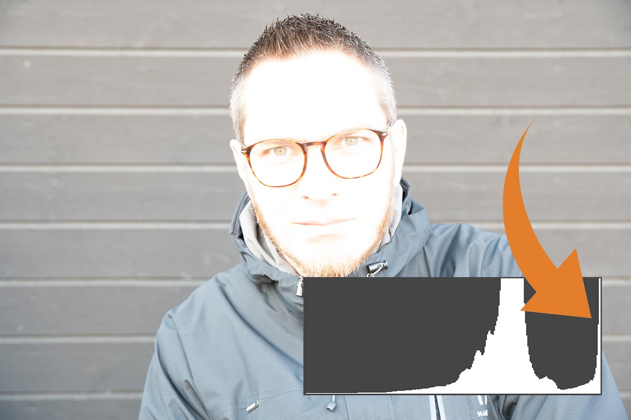 Överexponerad bild med histogram